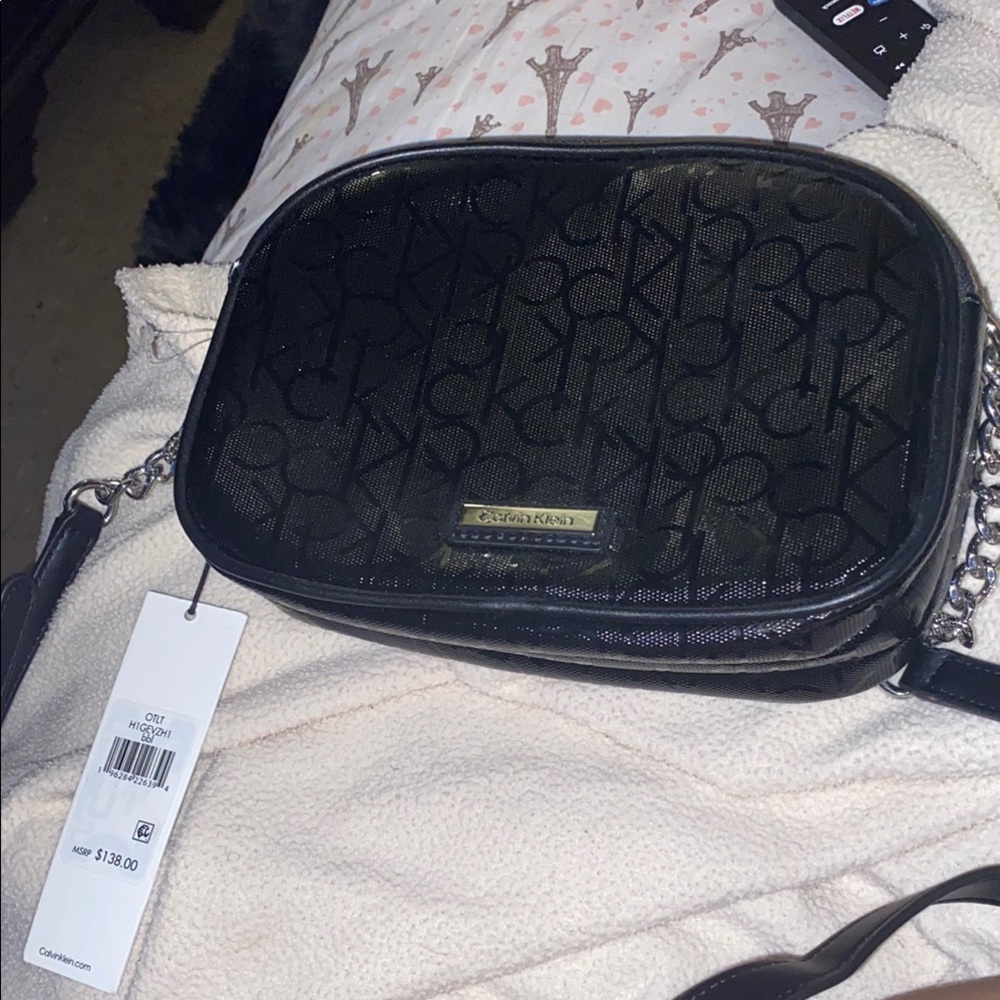 Calvin Klein Black Leather Crossbody Bag with Logo Detail